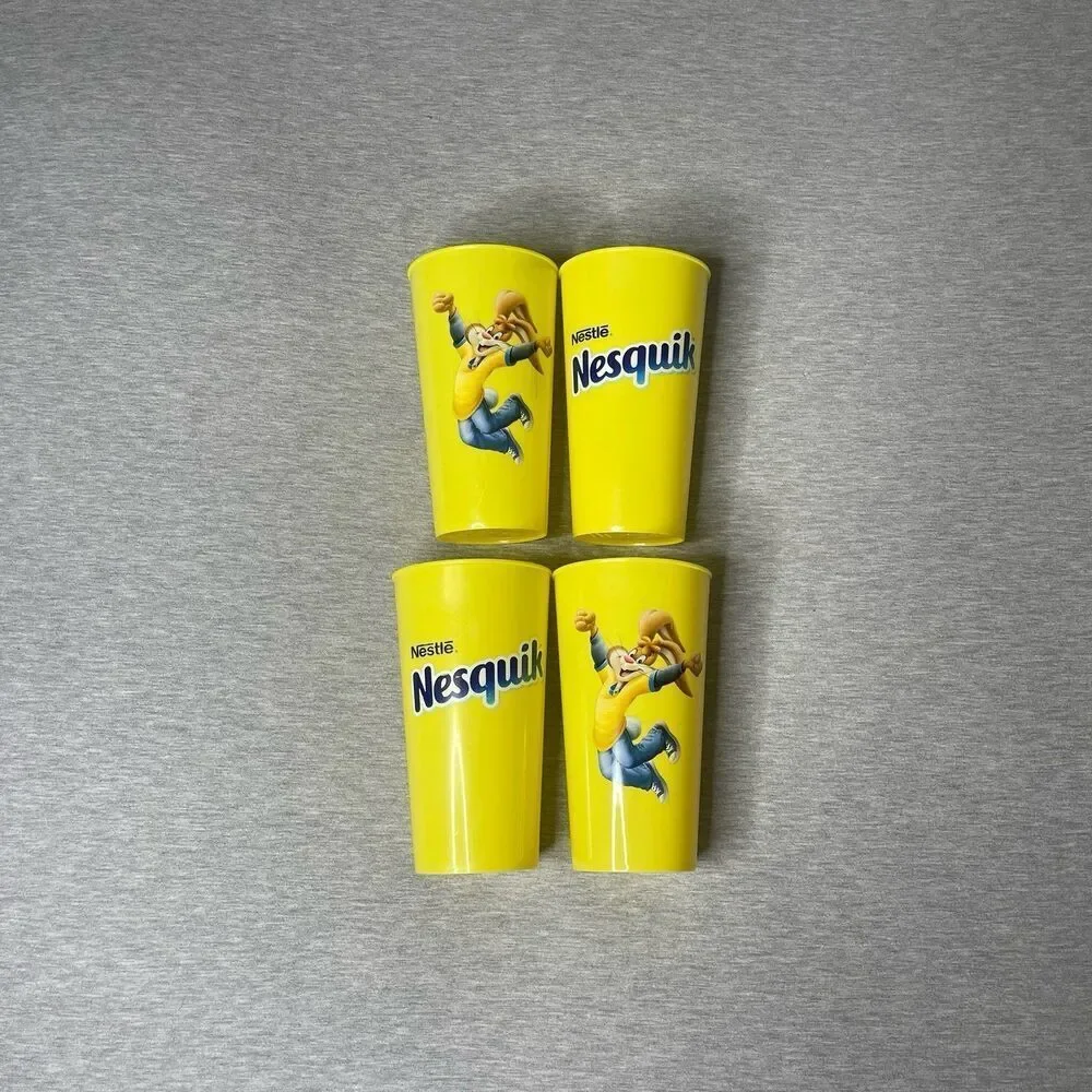 Nestle Nesquik Bunny Yellow Plastic Tumbler 16 Oz Cups 4 PCS. Set